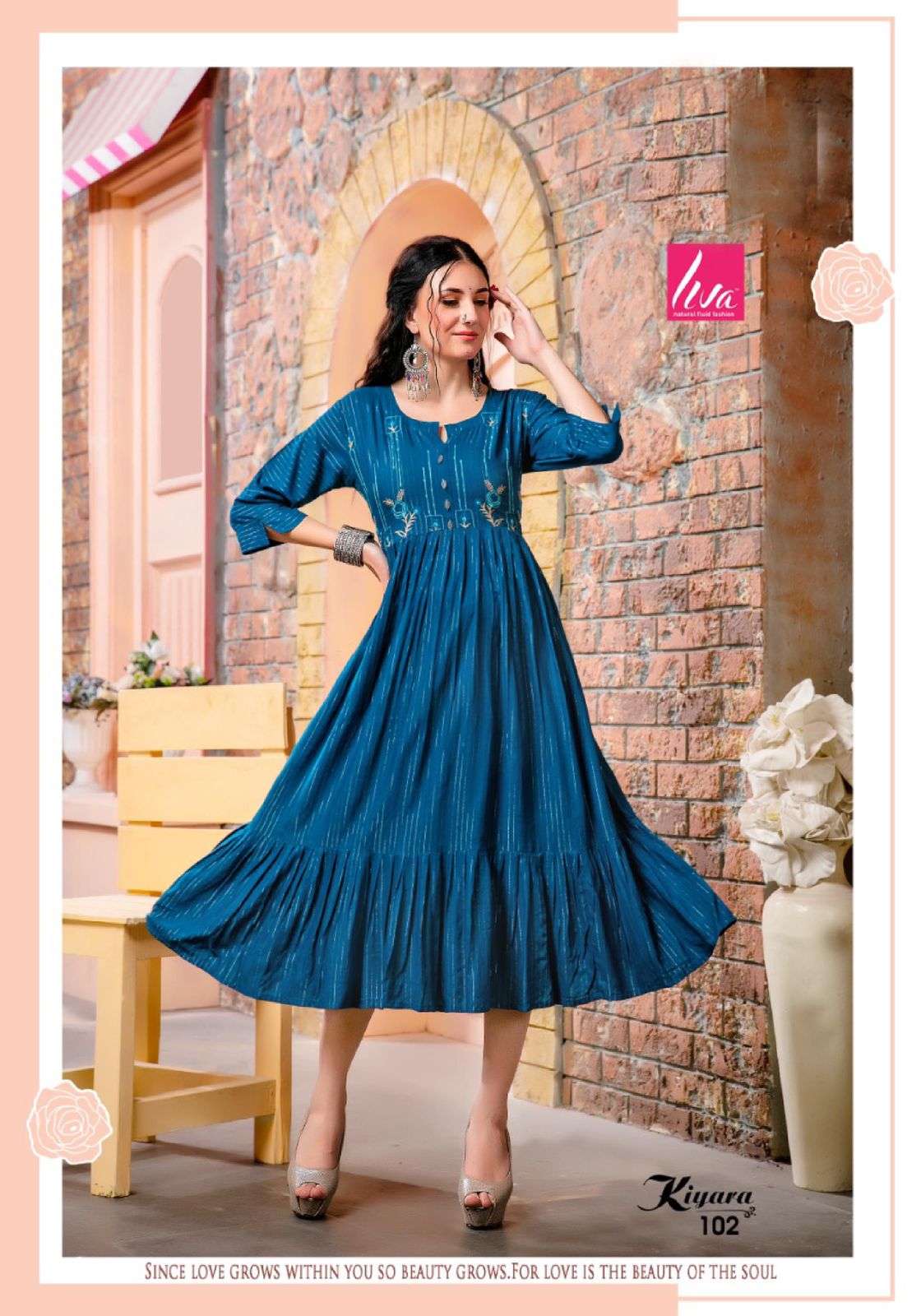 KIYARA BY LIVA 101 TO 108 SERIES DESIGNER STYLISH FANCY COLORFUL BEAUTIFUL PARTY WEAR & ETHNIC WEAR COLLECTION LUREX KURTIS AT WHOLESALE PRICE