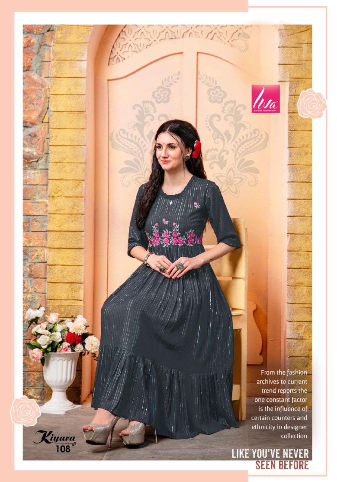 KIYARA BY LIVA 101 TO 108 SERIES DESIGNER STYLISH FANCY COLORFUL BEAUTIFUL PARTY WEAR & ETHNIC WEAR COLLECTION LUREX KURTIS AT WHOLESALE PRICE