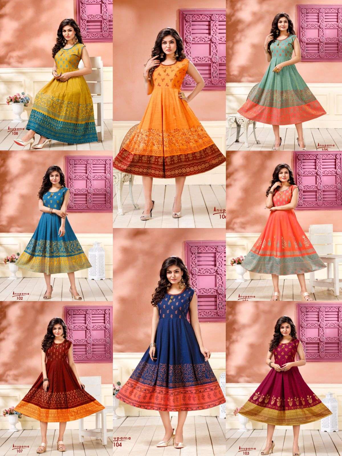ANUPAMA BY LIVA 101 TO 108 SERIES DESIGNER STYLISH FANCY COLORFUL BEAUTIFUL PARTY WEAR & ETHNIC WEAR COLLECTION RAYON SILK KURTIS AT WHOLESALE PRICE