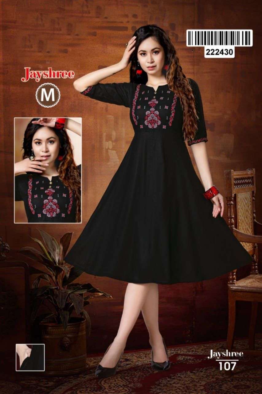 JAYSHREE BY LIVA 101 TO 108 SERIES DESIGNER STYLISH FANCY COLORFUL BEAUTIFUL PARTY WEAR & ETHNIC WEAR COLLECTION RAYON EMBROIDERED KURTIS AT WHOLESALE PRICE
