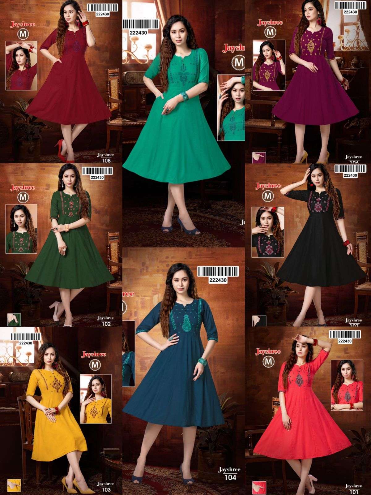 JAYSHREE BY LIVA 101 TO 108 SERIES DESIGNER STYLISH FANCY COLORFUL BEAUTIFUL PARTY WEAR & ETHNIC WEAR COLLECTION RAYON EMBROIDERED KURTIS AT WHOLESALE PRICE