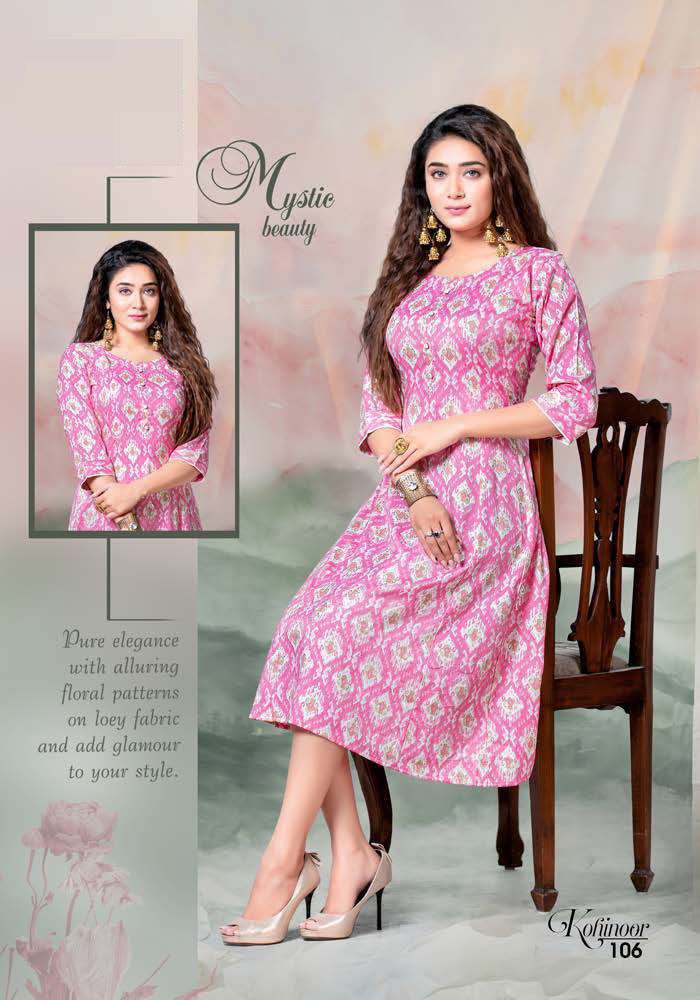 KOHINOOR BY LIVA 101 TO 108 SERIES DESIGNER STYLISH FANCY COLORFUL BEAUTIFUL PARTY WEAR & ETHNIC WEAR COLLECTION RAYON PRINT KURTIS AT WHOLESALE PRICE