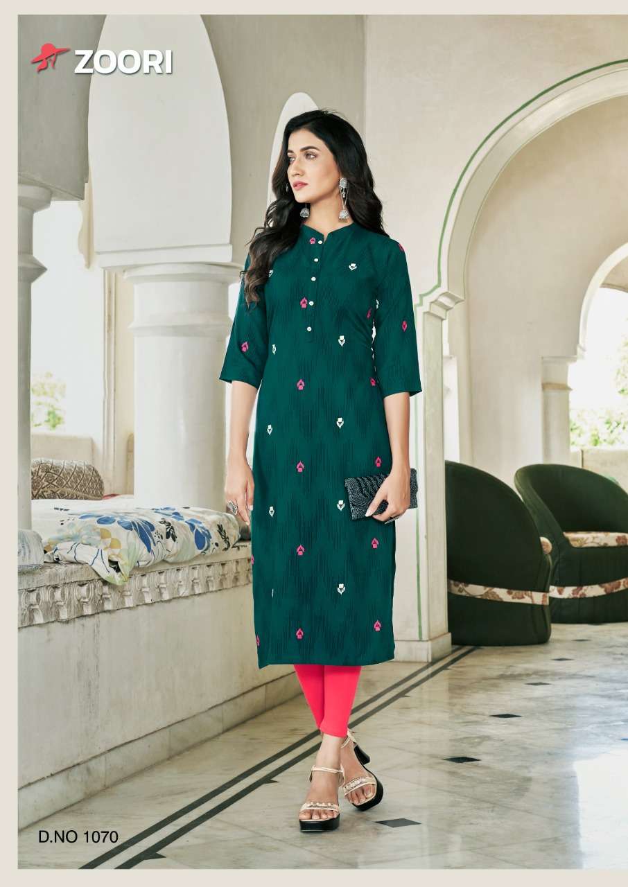 AKSHARA VOL-12 BY ZOORI 1069 TO 1074 SERIES DESIGNER STYLISH FANCY COLORFUL BEAUTIFUL PARTY WEAR & ETHNIC WEAR COLLECTION RAYON PRINT KURTIS AT WHOLESALE PRICE