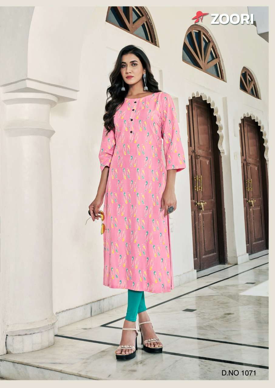 AKSHARA VOL-12 BY ZOORI 1069 TO 1074 SERIES DESIGNER STYLISH FANCY COLORFUL BEAUTIFUL PARTY WEAR & ETHNIC WEAR COLLECTION RAYON PRINT KURTIS AT WHOLESALE PRICE