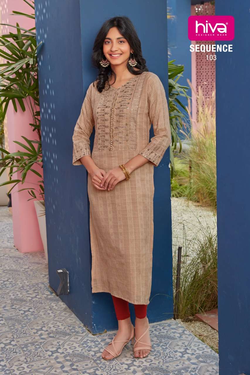 SEQUENCE BY HIVA 101 TO 105 SERIES DESIGNER STYLISH FANCY COLORFUL BEAUTIFUL PARTY WEAR & ETHNIC WEAR COLLECTION RAYON SEQUENCE KURTIS AT WHOLESALE PRICE