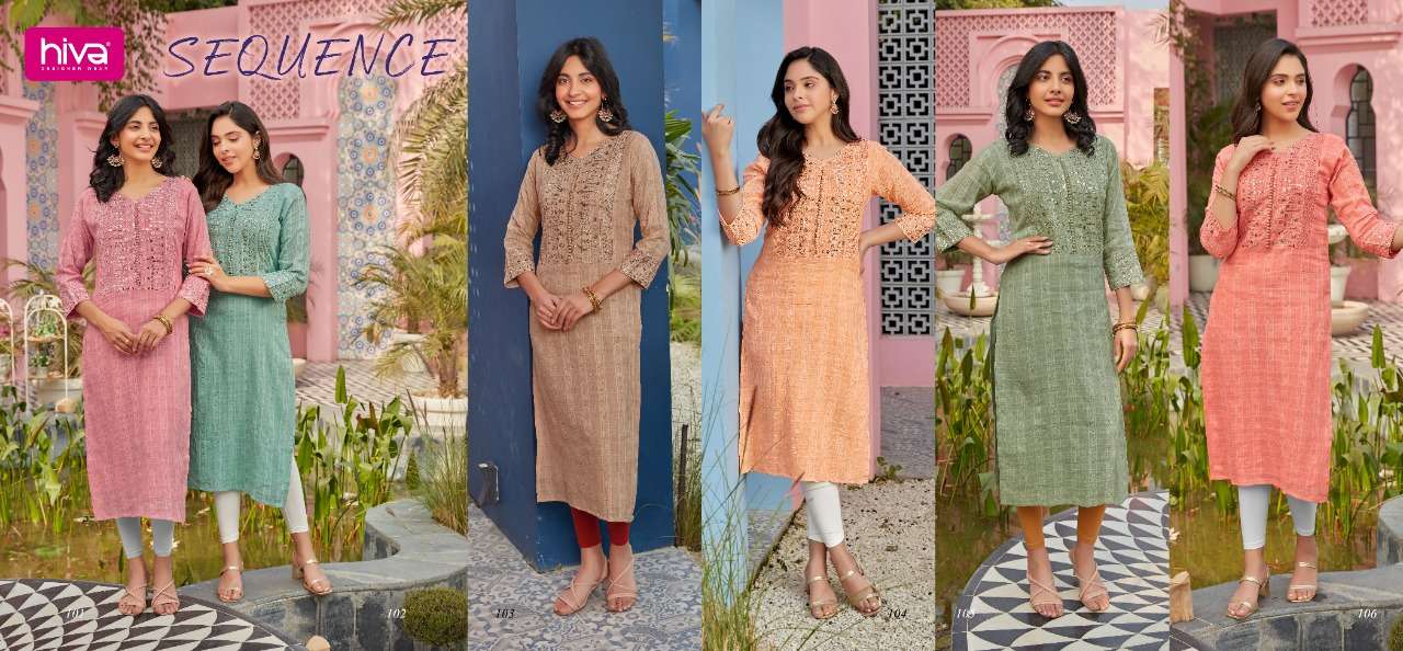 SEQUENCE BY HIVA 101 TO 105 SERIES DESIGNER STYLISH FANCY COLORFUL BEAUTIFUL PARTY WEAR & ETHNIC WEAR COLLECTION RAYON SEQUENCE KURTIS AT WHOLESALE PRICE