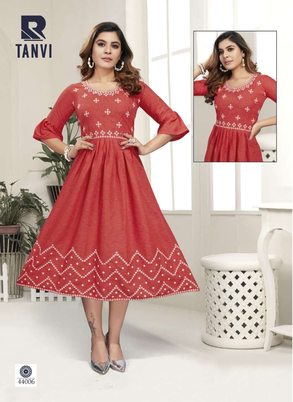 TANVI BY RAASHI 44001 TO 44008 SERIES DESIGNER STYLISH FANCY COLORFUL BEAUTIFUL PARTY WEAR & ETHNIC WEAR COLLECTION RAYON SLUB KURTIS AT WHOLESALE PRICE