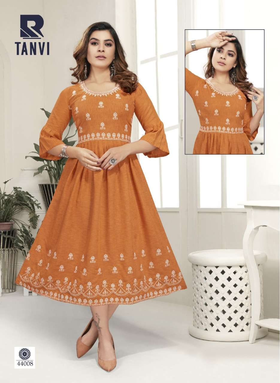TANVI BY RAASHI 44001 TO 44008 SERIES DESIGNER STYLISH FANCY COLORFUL BEAUTIFUL PARTY WEAR & ETHNIC WEAR COLLECTION RAYON SLUB KURTIS AT WHOLESALE PRICE