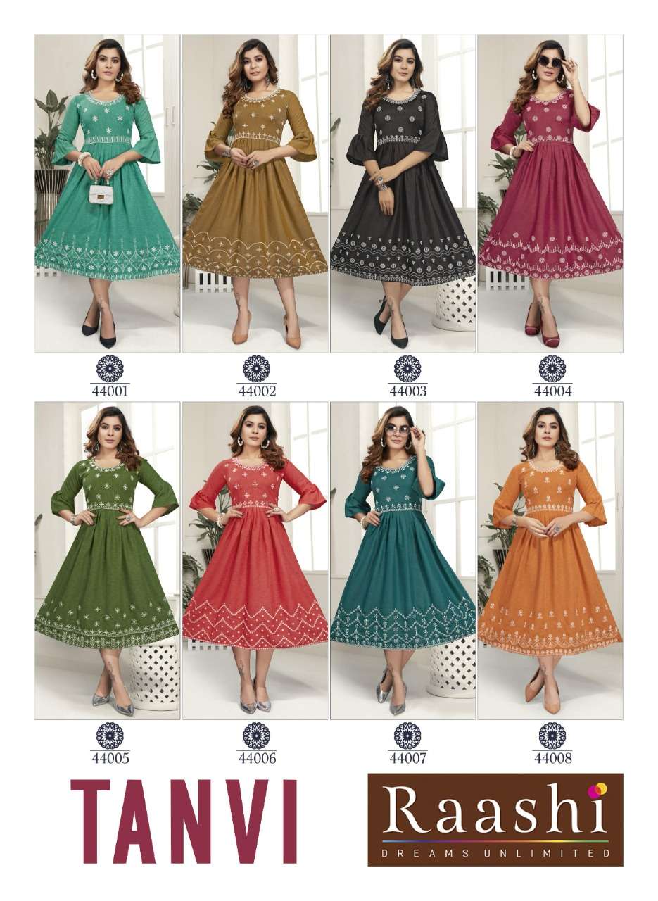 TANVI BY RAASHI 44001 TO 44008 SERIES DESIGNER STYLISH FANCY COLORFUL BEAUTIFUL PARTY WEAR & ETHNIC WEAR COLLECTION RAYON SLUB KURTIS AT WHOLESALE PRICE