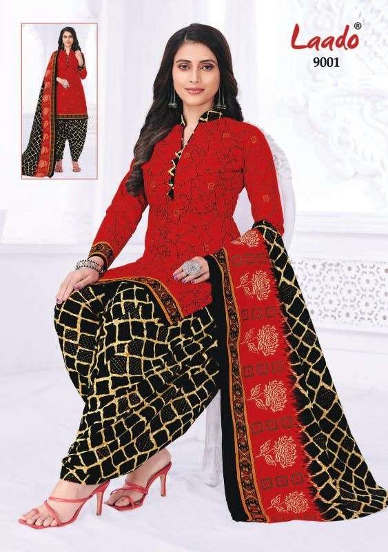PRITI PATIALA VOL-9 BY LAADO 9001 TO 9020 SERIES BEAUTIFUL SUITS STYLISH FANCY COLORFUL PARTY WEAR & OCCASIONAL WEAR COTTON PRINTED DRESSES AT WHOLESALE PRICE