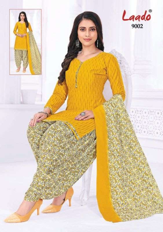 PRITI PATIALA VOL-9 BY LAADO 9001 TO 9020 SERIES BEAUTIFUL SUITS STYLISH FANCY COLORFUL PARTY WEAR & OCCASIONAL WEAR COTTON PRINTED DRESSES AT WHOLESALE PRICE