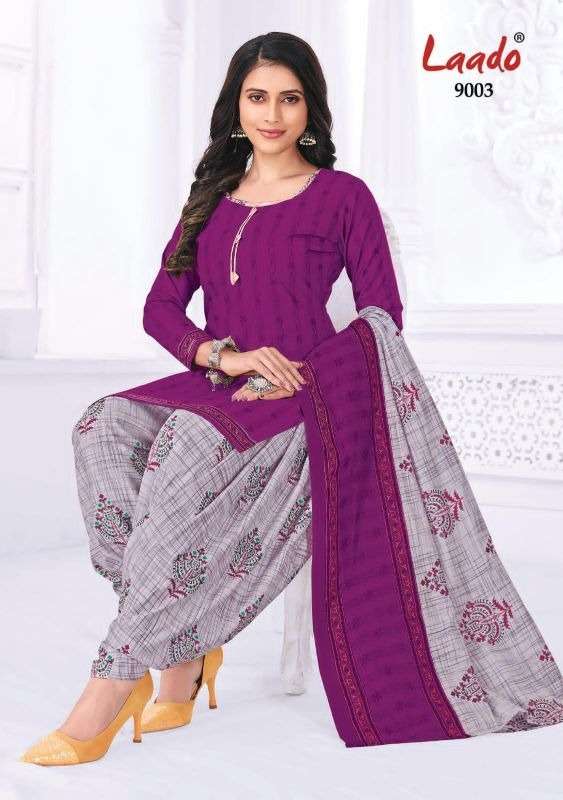 PRITI PATIALA VOL-9 BY LAADO 9001 TO 9020 SERIES BEAUTIFUL SUITS STYLISH FANCY COLORFUL PARTY WEAR & OCCASIONAL WEAR COTTON PRINTED DRESSES AT WHOLESALE PRICE