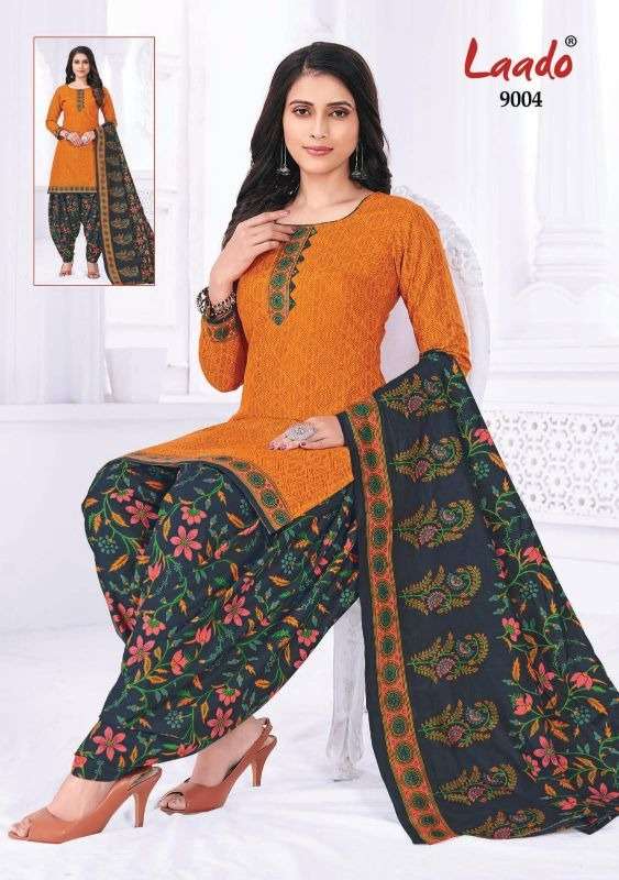 PRITI PATIALA VOL-9 BY LAADO 9001 TO 9020 SERIES BEAUTIFUL SUITS STYLISH FANCY COLORFUL PARTY WEAR & OCCASIONAL WEAR COTTON PRINTED DRESSES AT WHOLESALE PRICE