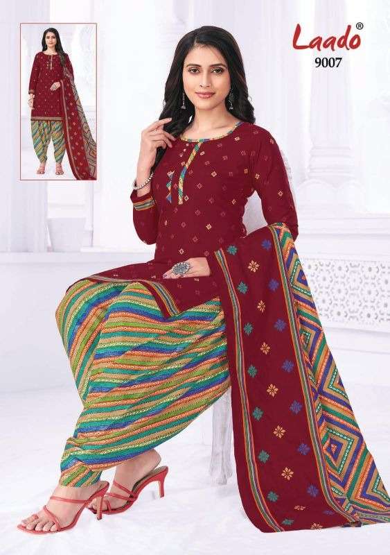 PRITI PATIALA VOL-9 BY LAADO 9001 TO 9020 SERIES BEAUTIFUL SUITS STYLISH FANCY COLORFUL PARTY WEAR & OCCASIONAL WEAR COTTON PRINTED DRESSES AT WHOLESALE PRICE