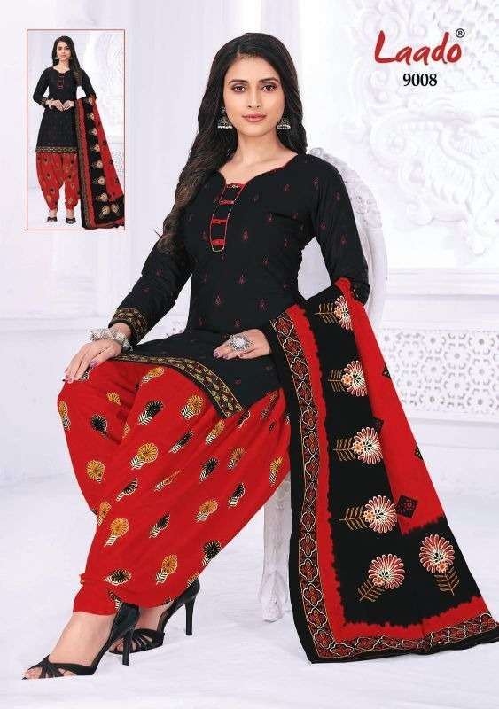 PRITI PATIALA VOL-9 BY LAADO 9001 TO 9020 SERIES BEAUTIFUL SUITS STYLISH FANCY COLORFUL PARTY WEAR & OCCASIONAL WEAR COTTON PRINTED DRESSES AT WHOLESALE PRICE