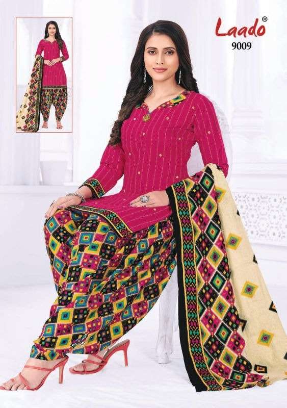PRITI PATIALA VOL-9 BY LAADO 9001 TO 9020 SERIES BEAUTIFUL SUITS STYLISH FANCY COLORFUL PARTY WEAR & OCCASIONAL WEAR COTTON PRINTED DRESSES AT WHOLESALE PRICE