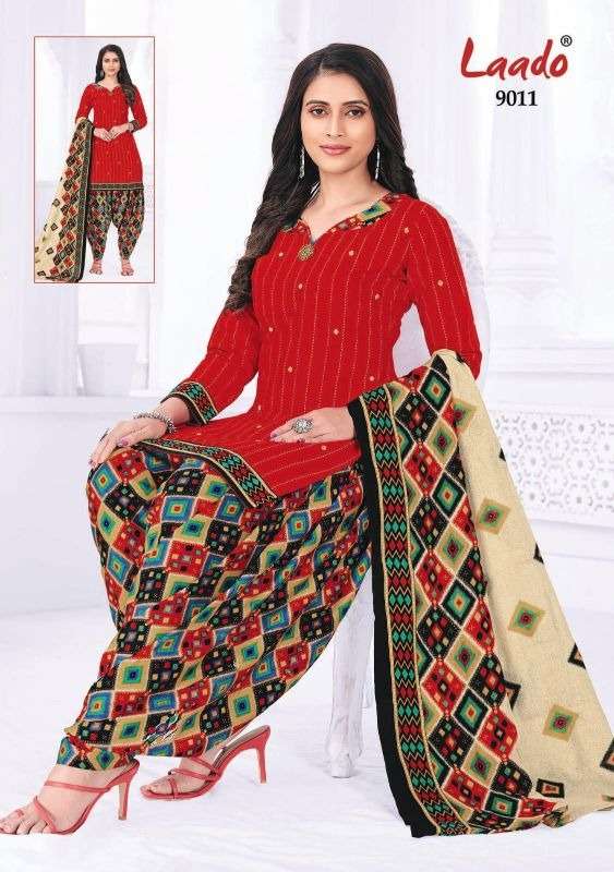 PRITI PATIALA VOL-9 BY LAADO 9001 TO 9020 SERIES BEAUTIFUL SUITS STYLISH FANCY COLORFUL PARTY WEAR & OCCASIONAL WEAR COTTON PRINTED DRESSES AT WHOLESALE PRICE