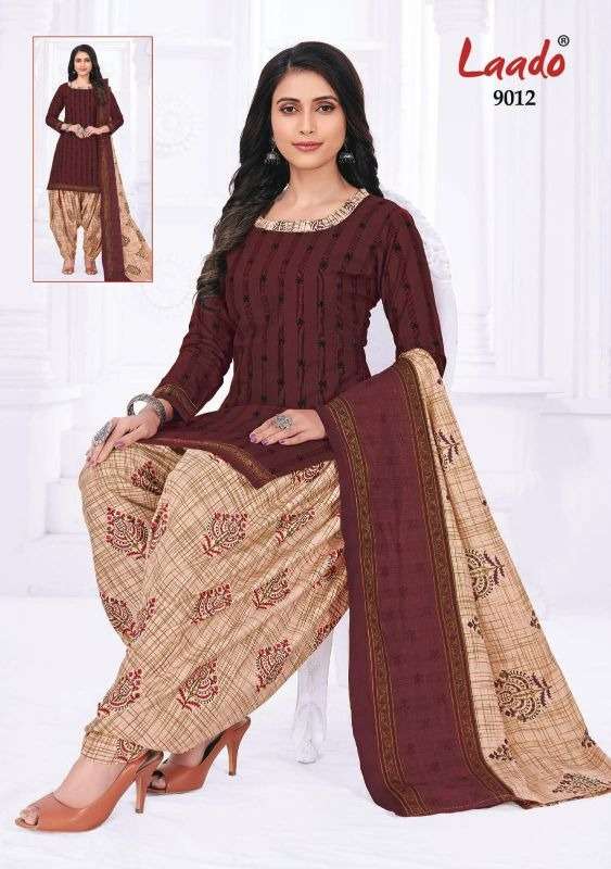 PRITI PATIALA VOL-9 BY LAADO 9001 TO 9020 SERIES BEAUTIFUL SUITS STYLISH FANCY COLORFUL PARTY WEAR & OCCASIONAL WEAR COTTON PRINTED DRESSES AT WHOLESALE PRICE