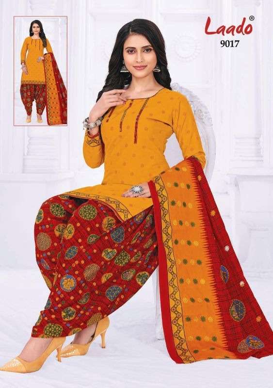 PRITI PATIALA VOL-9 BY LAADO 9001 TO 9020 SERIES BEAUTIFUL SUITS STYLISH FANCY COLORFUL PARTY WEAR & OCCASIONAL WEAR COTTON PRINTED DRESSES AT WHOLESALE PRICE