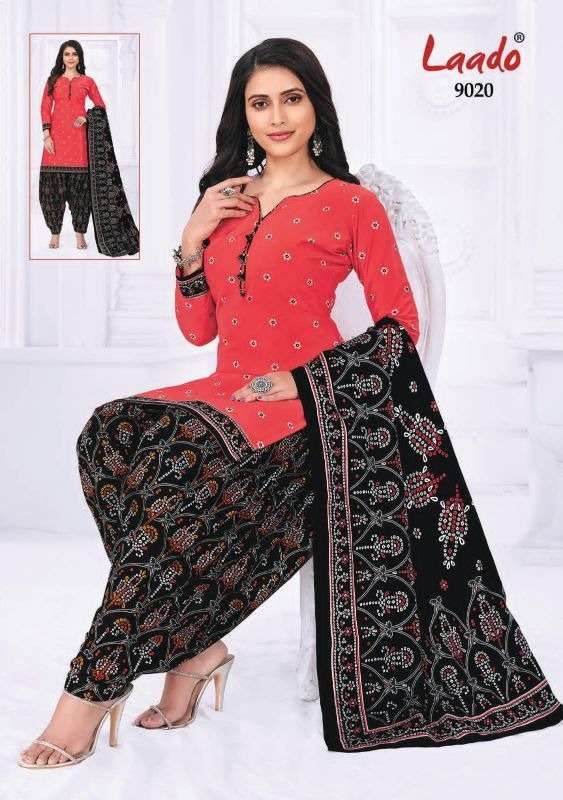 PRITI PATIALA VOL-9 BY LAADO 9001 TO 9020 SERIES BEAUTIFUL SUITS STYLISH FANCY COLORFUL PARTY WEAR & OCCASIONAL WEAR COTTON PRINTED DRESSES AT WHOLESALE PRICE