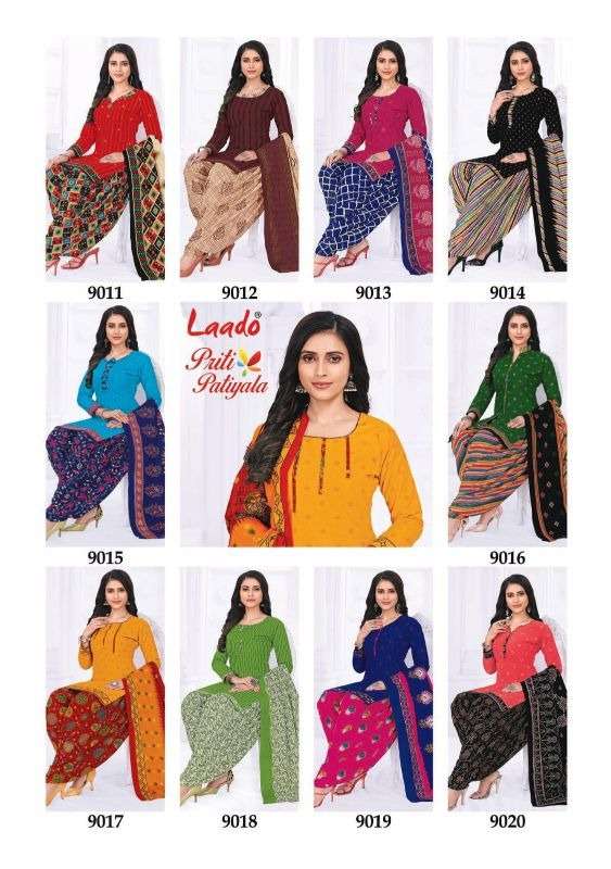 PRITI PATIALA VOL-9 BY LAADO 9001 TO 9020 SERIES BEAUTIFUL SUITS STYLISH FANCY COLORFUL PARTY WEAR & OCCASIONAL WEAR COTTON PRINTED DRESSES AT WHOLESALE PRICE