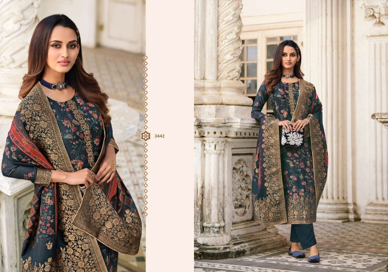 KADAMBARI VOL-2 BY CHARMY 3441 TO 3446 SERIES BEAUTIFUL SUITS COLORFUL STYLISH FANCY CASUAL WEAR & ETHNIC WEAR VISCOSE DOLA JACQUARD PRINT DRESSES AT WHOLESALE PRICE