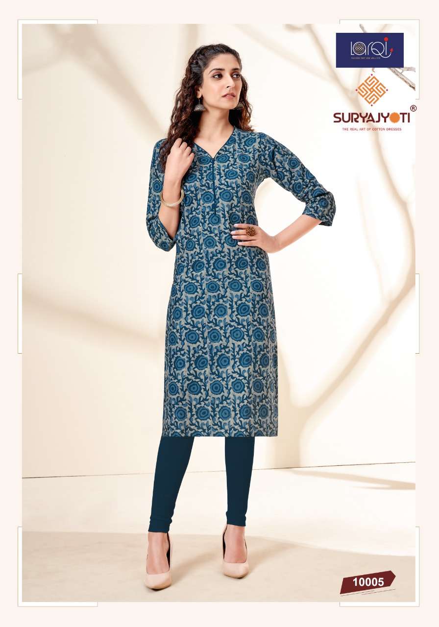 PEHEL VOL-10 BY SURYAJYOTI 10001 TO 10015 SERIES DESIGNER STYLISH FANCY COLORFUL BEAUTIFUL PARTY WEAR & ETHNIC WEAR COLLECTION COTTON PRINT KURTIS AT WHOLESALE PRICE