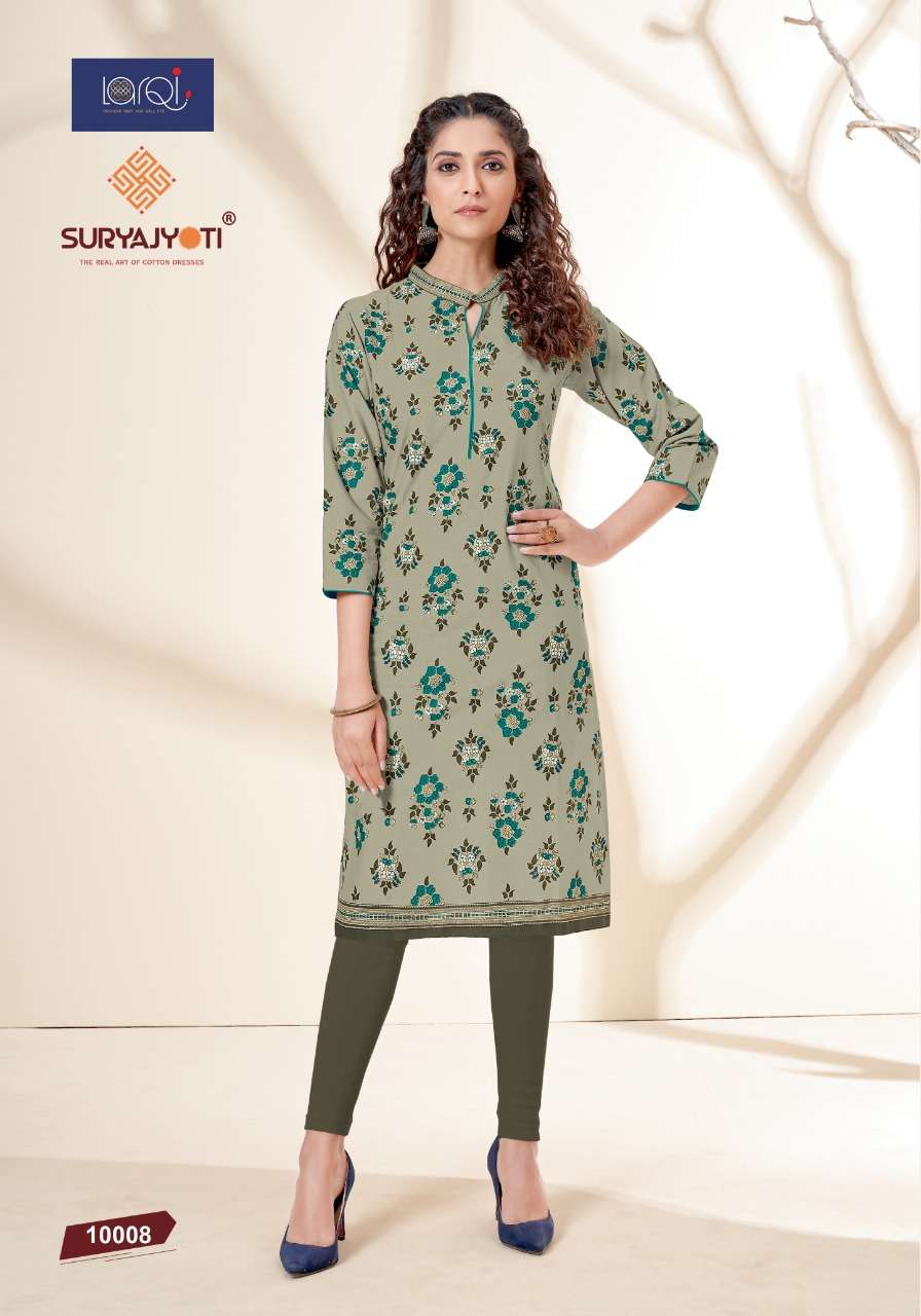 PEHEL VOL-10 BY SURYAJYOTI 10001 TO 10015 SERIES DESIGNER STYLISH FANCY COLORFUL BEAUTIFUL PARTY WEAR & ETHNIC WEAR COLLECTION COTTON PRINT KURTIS AT WHOLESALE PRICE