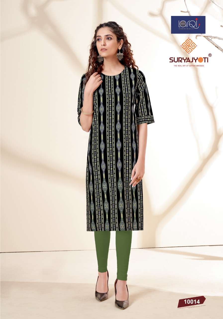 PEHEL VOL-10 BY SURYAJYOTI 10001 TO 10015 SERIES DESIGNER STYLISH FANCY COLORFUL BEAUTIFUL PARTY WEAR & ETHNIC WEAR COLLECTION COTTON PRINT KURTIS AT WHOLESALE PRICE