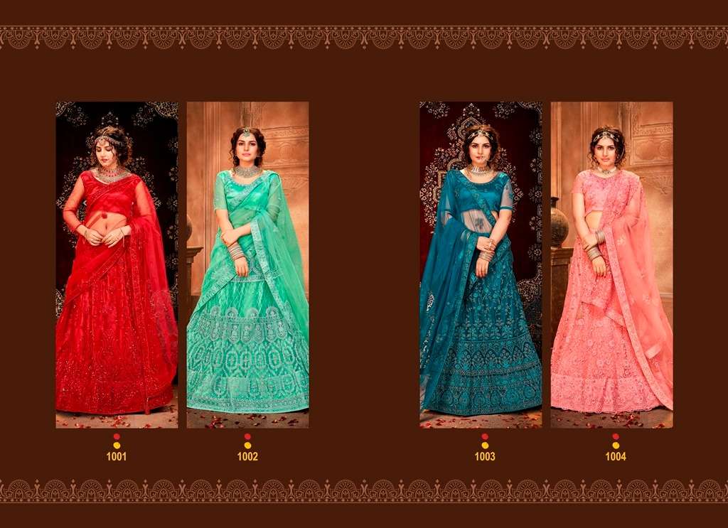 Maharani By Mrudangi 1001 To 1004 Series Designer Beautiful Navratri Collection Occasional Wear & Party Wear Net Lehengas At Wholesale Price