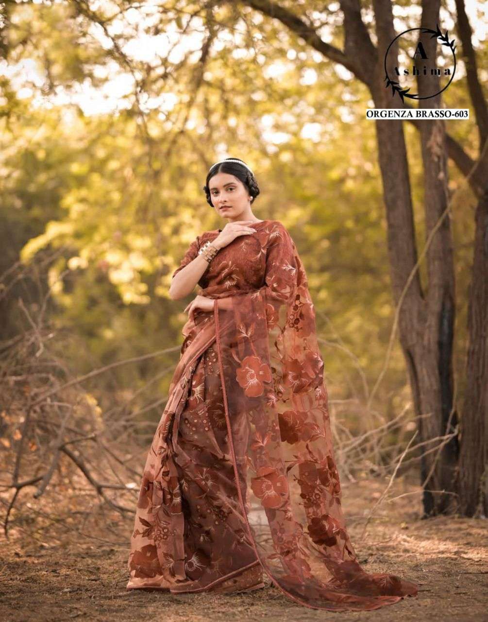 ORGANZA BRASSO BY ASHIMA 601 TO 608 SERIES INDIAN TRADITIONAL WEAR COLLECTION BEAUTIFUL STYLISH FANCY COLORFUL PARTY WEAR & OCCASIONAL WEAR ORGANZA BRASSO SAREES AT WHOLESALE PRICE