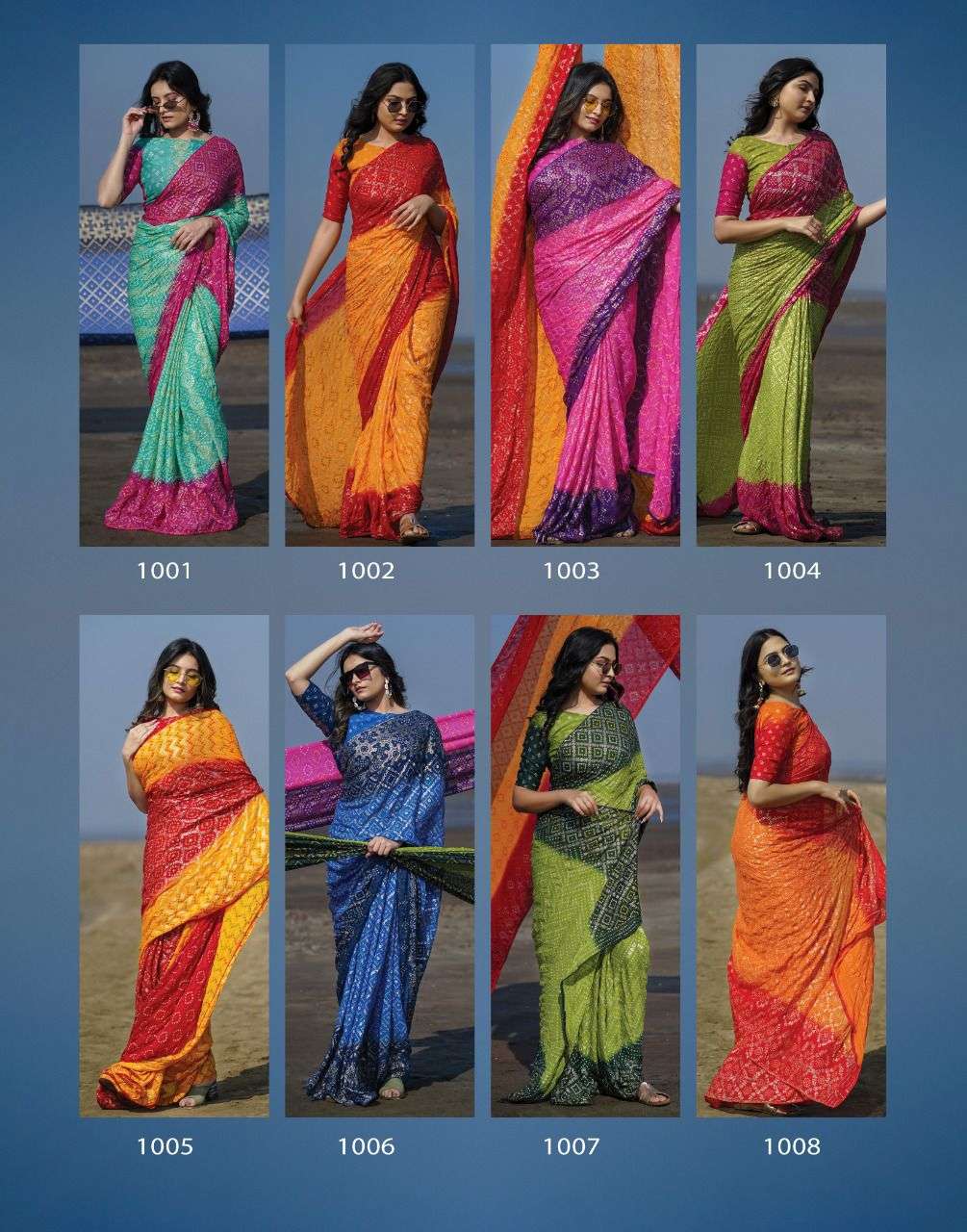 BANDHANI FOILY BY ASHIMA 1001 TO 1008 SERIES INDIAN TRADITIONAL WEAR COLLECTION BEAUTIFUL STYLISH FANCY COLORFUL PARTY WEAR & OCCASIONAL WEAR MOSS FOIL SAREES AT WHOLESALE PRICE