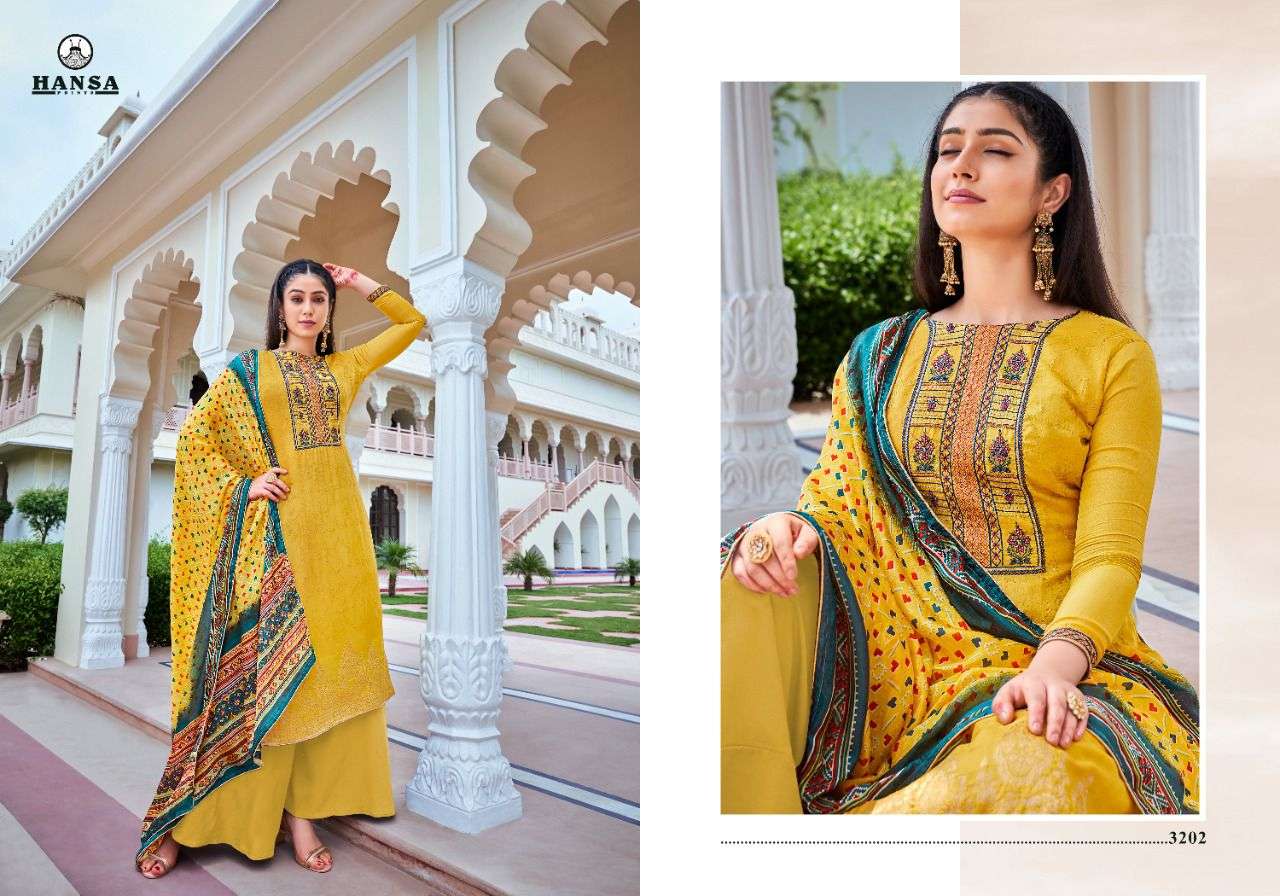 VAISHNAVI BY HANSA PRINTS 3201 TO 3206 SERIES BEAUTIFUL STYLISH SUITS FANCY COLORFUL CASUAL WEAR & ETHNIC WEAR & READY TO WEAR DOLA SILK JACQUARD DRESSES AT WHOLESALE PRICE