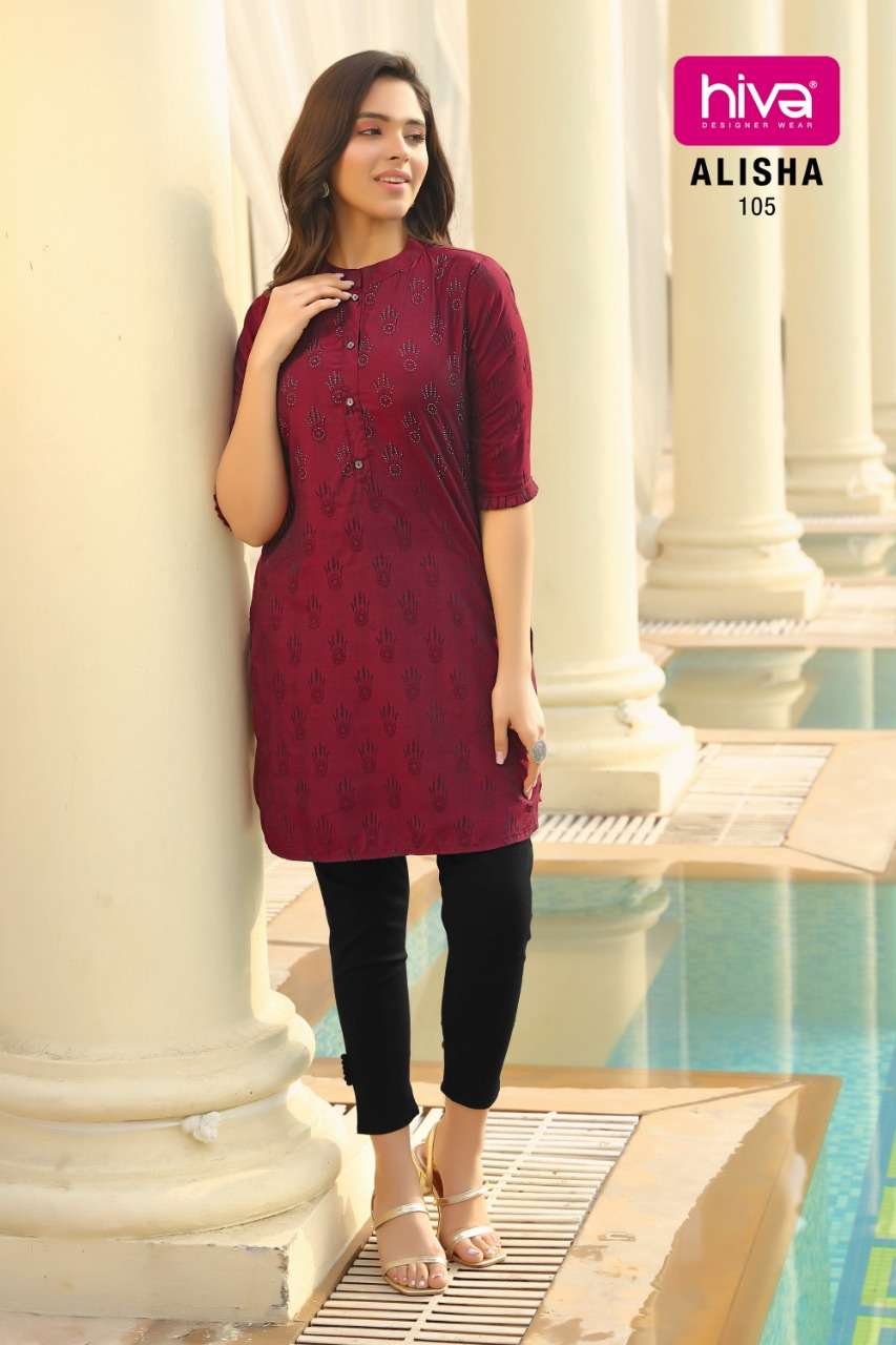 ALISHA BY HIVA 101 TO 106 SERIES DESIGNER STYLISH FANCY COLORFUL BEAUTIFUL PARTY WEAR & ETHNIC WEAR COLLECTION SILK KURTIS AT WHOLESALE PRICE