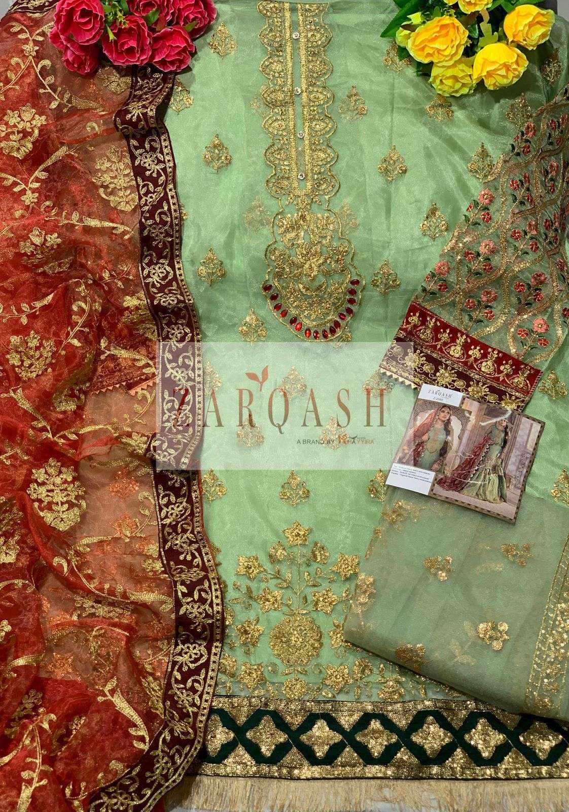 MARIA.B. WEDDING COLLECTION BY ZARQASH 2083 TO 2085 SERIES DESIGNER FESTIVE PAKISTANI SUITS COLLECTION BEAUTIFUL STYLISH FANCY COLORFUL PARTY WEAR & OCCASIONAL WEAR ORGANZA/FAUXGEORGETTE EMBROIDERED DRESSES AT WHOLESALE PRICE