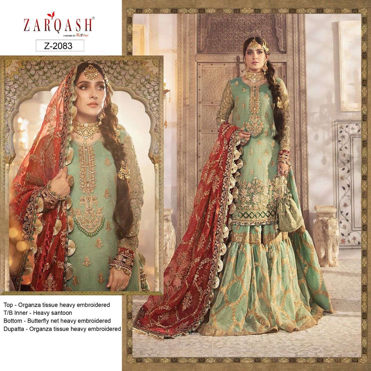 MARIA.B. WEDDING COLLECTION BY ZARQASH 2083 TO 2085 SERIES DESIGNER FESTIVE PAKISTANI SUITS COLLECTION BEAUTIFUL STYLISH FANCY COLORFUL PARTY WEAR & OCCASIONAL WEAR ORGANZA/FAUXGEORGETTE EMBROIDERED DRESSES AT WHOLESALE PRICE