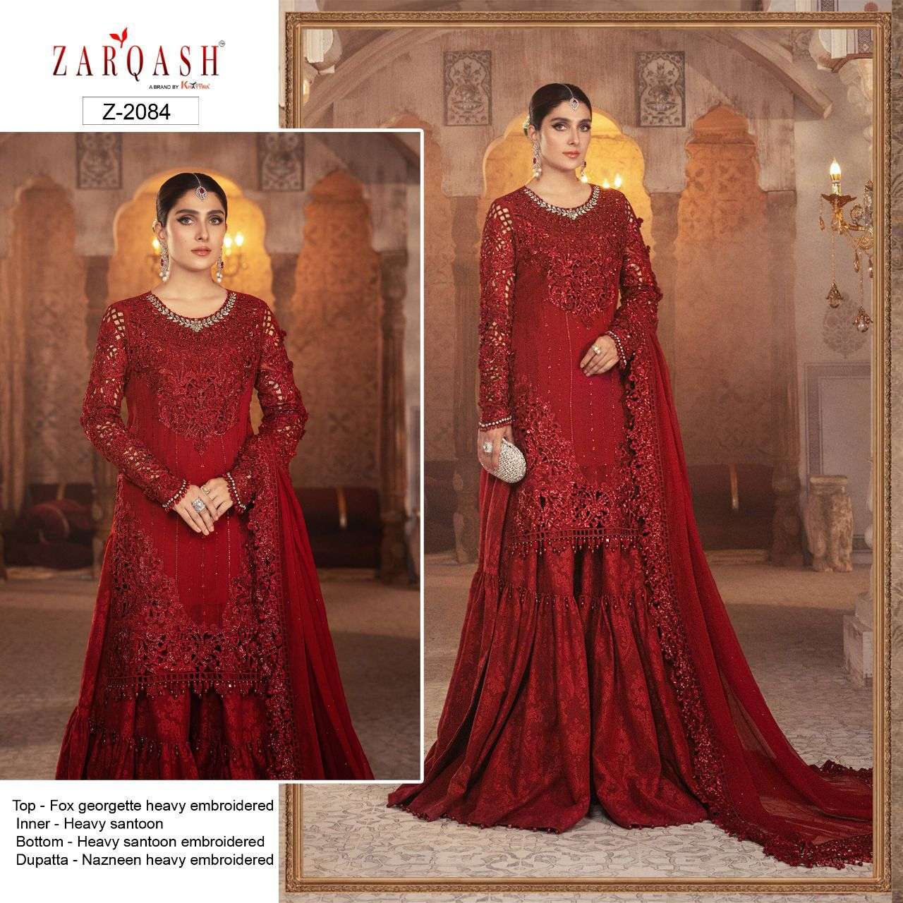MARIA.B. WEDDING COLLECTION BY ZARQASH 2083 TO 2085 SERIES DESIGNER FESTIVE PAKISTANI SUITS COLLECTION BEAUTIFUL STYLISH FANCY COLORFUL PARTY WEAR & OCCASIONAL WEAR ORGANZA/FAUXGEORGETTE EMBROIDERED DRESSES AT WHOLESALE PRICE
