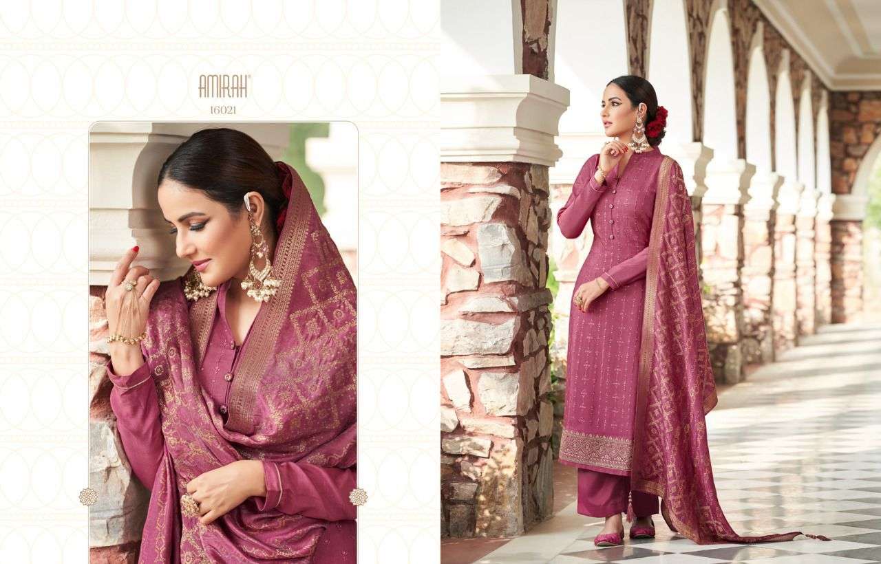 JASMEEN BY AMIRAH 16021 TO 16028 SERIES BEAUTIFUL STYLISH SUITS FANCY COLORFUL CASUAL WEAR & ETHNIC WEAR & READY TO WEAR TUSSAR SATIN EMBROIDERED DRESSES AT WHOLESALE PRICE