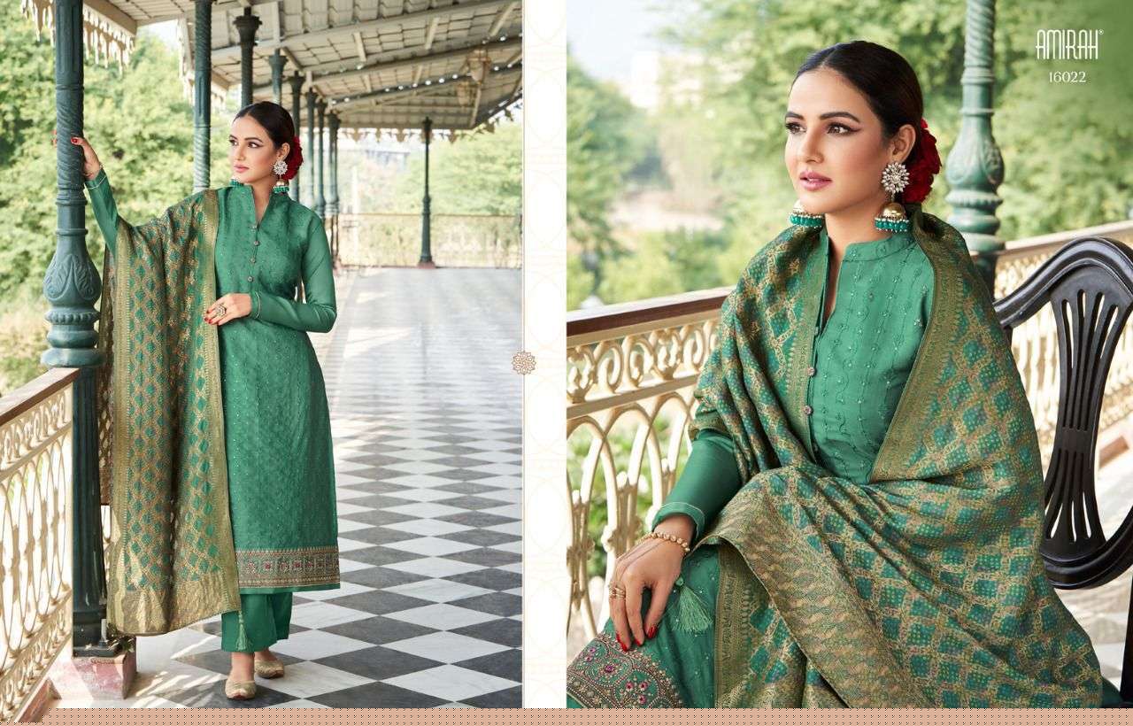 JASMEEN BY AMIRAH 16021 TO 16028 SERIES BEAUTIFUL STYLISH SUITS FANCY COLORFUL CASUAL WEAR & ETHNIC WEAR & READY TO WEAR TUSSAR SATIN EMBROIDERED DRESSES AT WHOLESALE PRICE