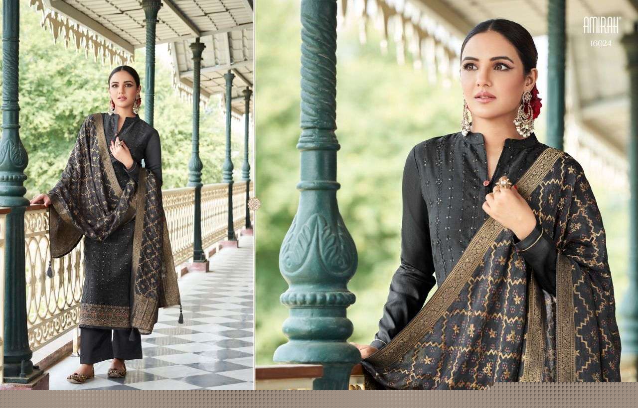 JASMEEN BY AMIRAH 16021 TO 16028 SERIES BEAUTIFUL STYLISH SUITS FANCY COLORFUL CASUAL WEAR & ETHNIC WEAR & READY TO WEAR TUSSAR SATIN EMBROIDERED DRESSES AT WHOLESALE PRICE