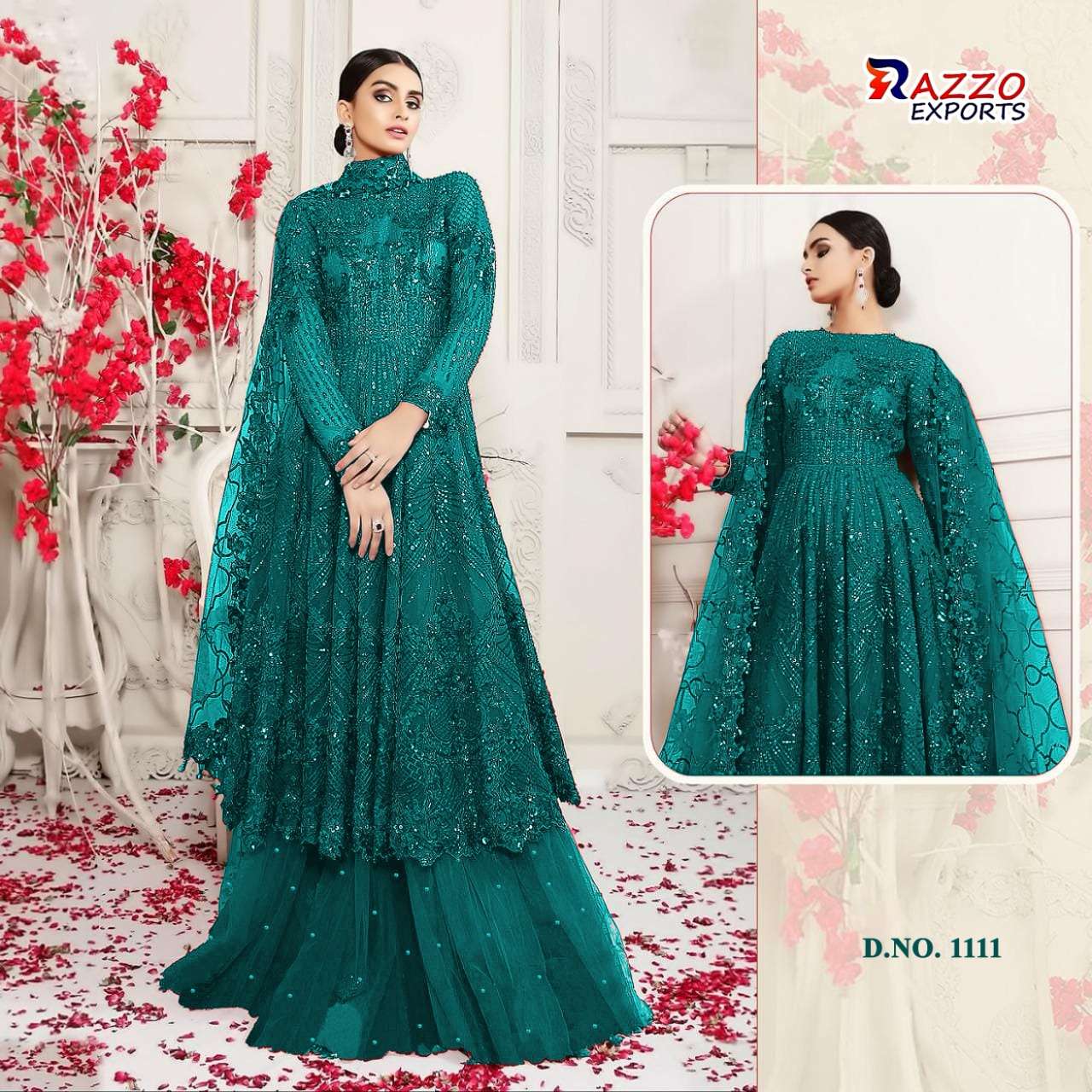 RAZZO VOL-3 HIT COLLECTION BY RAZZO EXPORTS 1109 TO 1112 SERIES DESIGNER BEAUTIFUL STYLISH PAKISATNI SUITS FANCY COLORFUL CASUAL WEAR & ETHNIC WEAR & READY TO WEAR BUTTERFLY NET EMBROIDERY DRESSES AT WHOLESALE PRICE
