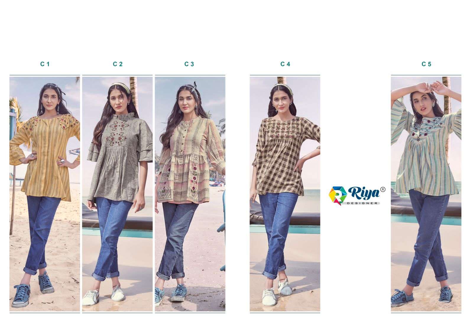 COASTER BY RIYA DESIGNER 1 TO 5 SERIES BEAUTIFUL STYLISH FANCY COLORFUL CASUAL WEAR & ETHNIC WEAR DYED EMBROIDERED TOPS AT WHOLESALE PRICE
