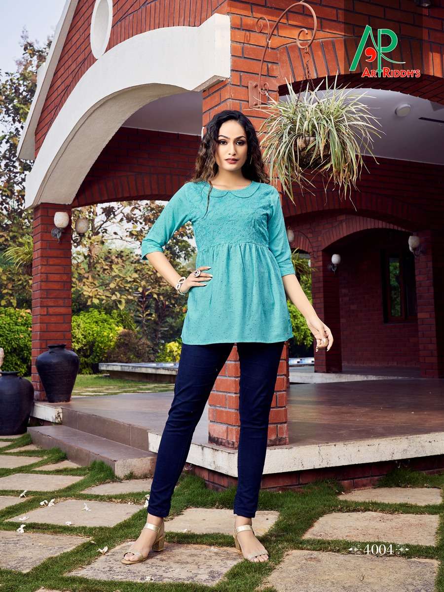 SHRUSTI VOL-4 BY ART RIDDHS 4001 TO 4010 SERIES BEAUTIFUL STYLISH FANCY COLORFUL CASUAL WEAR & ETHNIC WEAR HEAVY RAYON TOPS AT WHOLESALE PRICE
