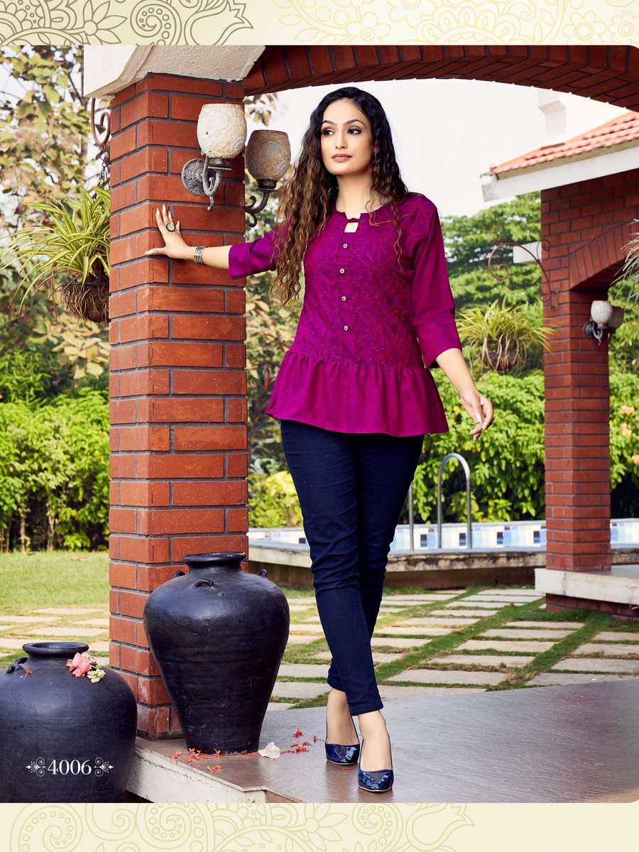 SHRUSTI VOL-4 BY ART RIDDHS 4001 TO 4010 SERIES BEAUTIFUL STYLISH FANCY COLORFUL CASUAL WEAR & ETHNIC WEAR HEAVY RAYON TOPS AT WHOLESALE PRICE