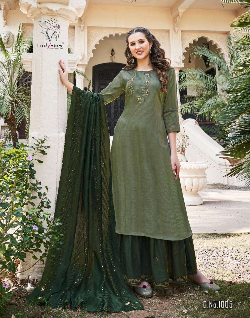 HEER BY LADY VIEW 1001 TO 1006 SERIES BEAUTIFUL SHARARA SUITS COLORFUL STYLISH FANCY CASUAL WEAR & ETHNIC WEAR VISCOSE SILK EMBROIDERED DRESSES AT WHOLESALE PRICE