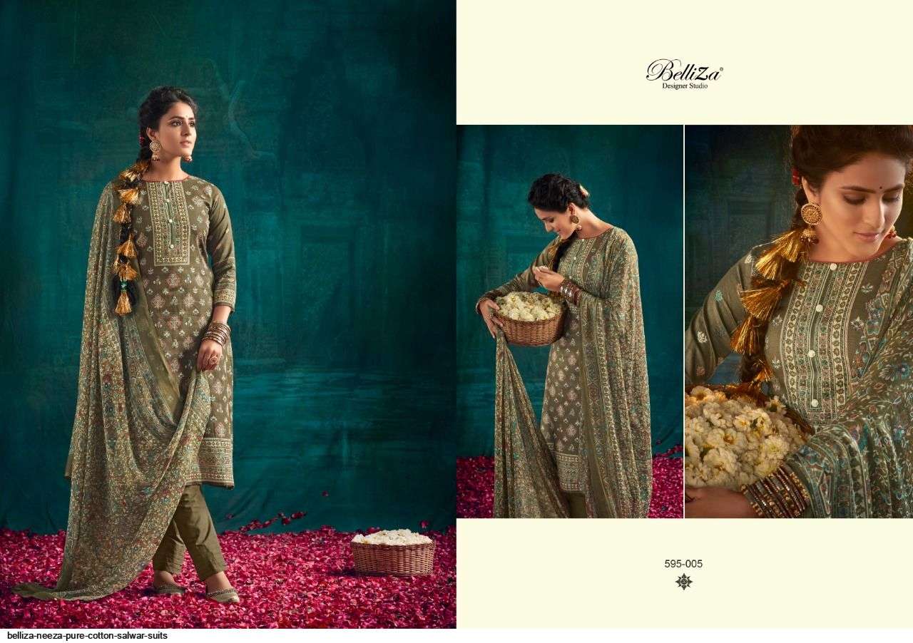 NEEZA BY BELLIZA 595-001 TO 595-010 SERIES BEAUTIFUL STYLISH SHARARA SUITS FANCY COLORFUL CASUAL WEAR & ETHNIC WEAR & READY TO WEAR HEAVY COTTON PRINTED DRESSES AT WHOLESALE PRICE