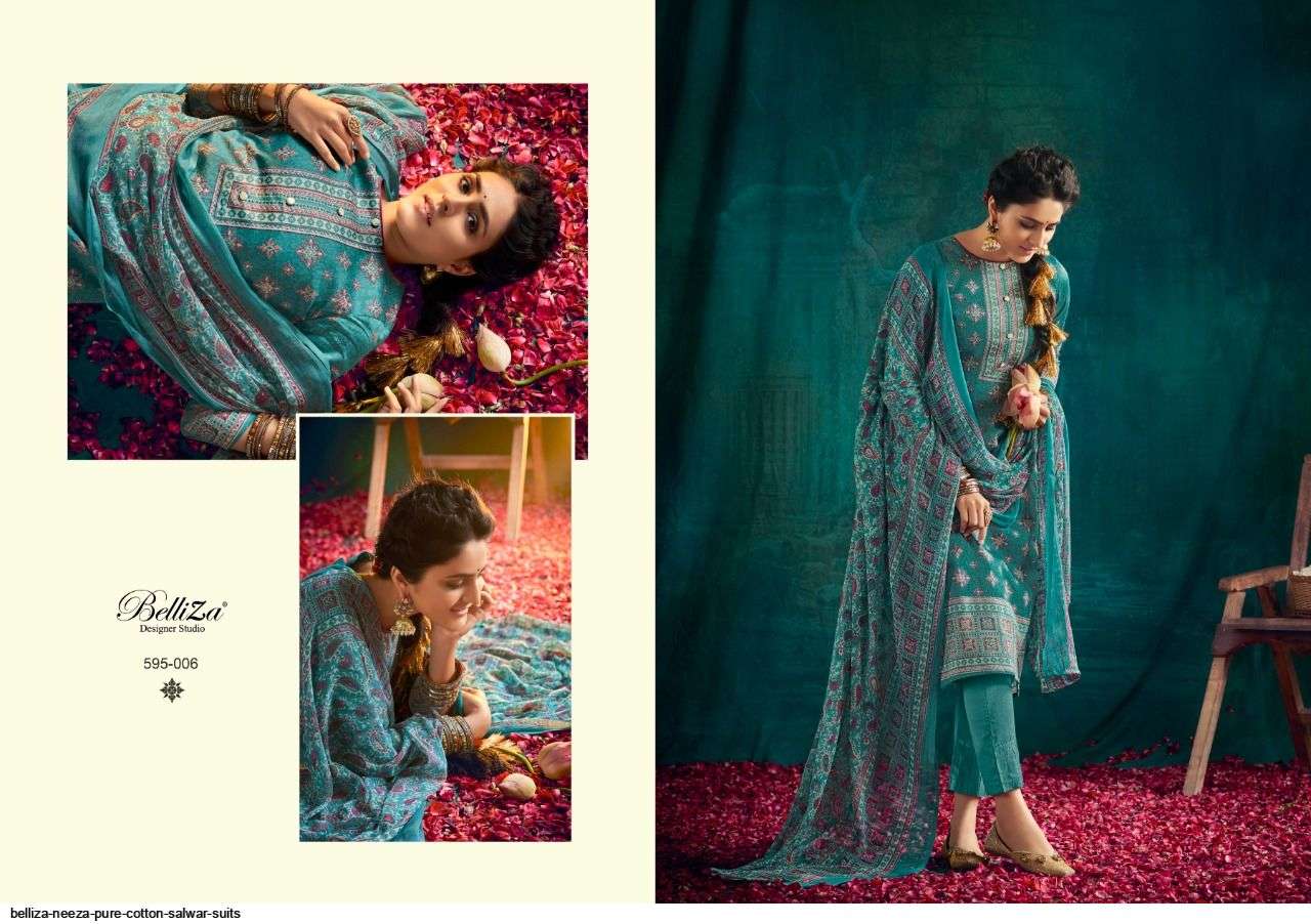 NEEZA BY BELLIZA 595-001 TO 595-010 SERIES BEAUTIFUL STYLISH SHARARA SUITS FANCY COLORFUL CASUAL WEAR & ETHNIC WEAR & READY TO WEAR HEAVY COTTON PRINTED DRESSES AT WHOLESALE PRICE