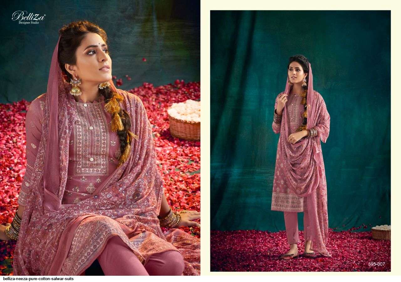 NEEZA BY BELLIZA 595-001 TO 595-010 SERIES BEAUTIFUL STYLISH SHARARA SUITS FANCY COLORFUL CASUAL WEAR & ETHNIC WEAR & READY TO WEAR HEAVY COTTON PRINTED DRESSES AT WHOLESALE PRICE
