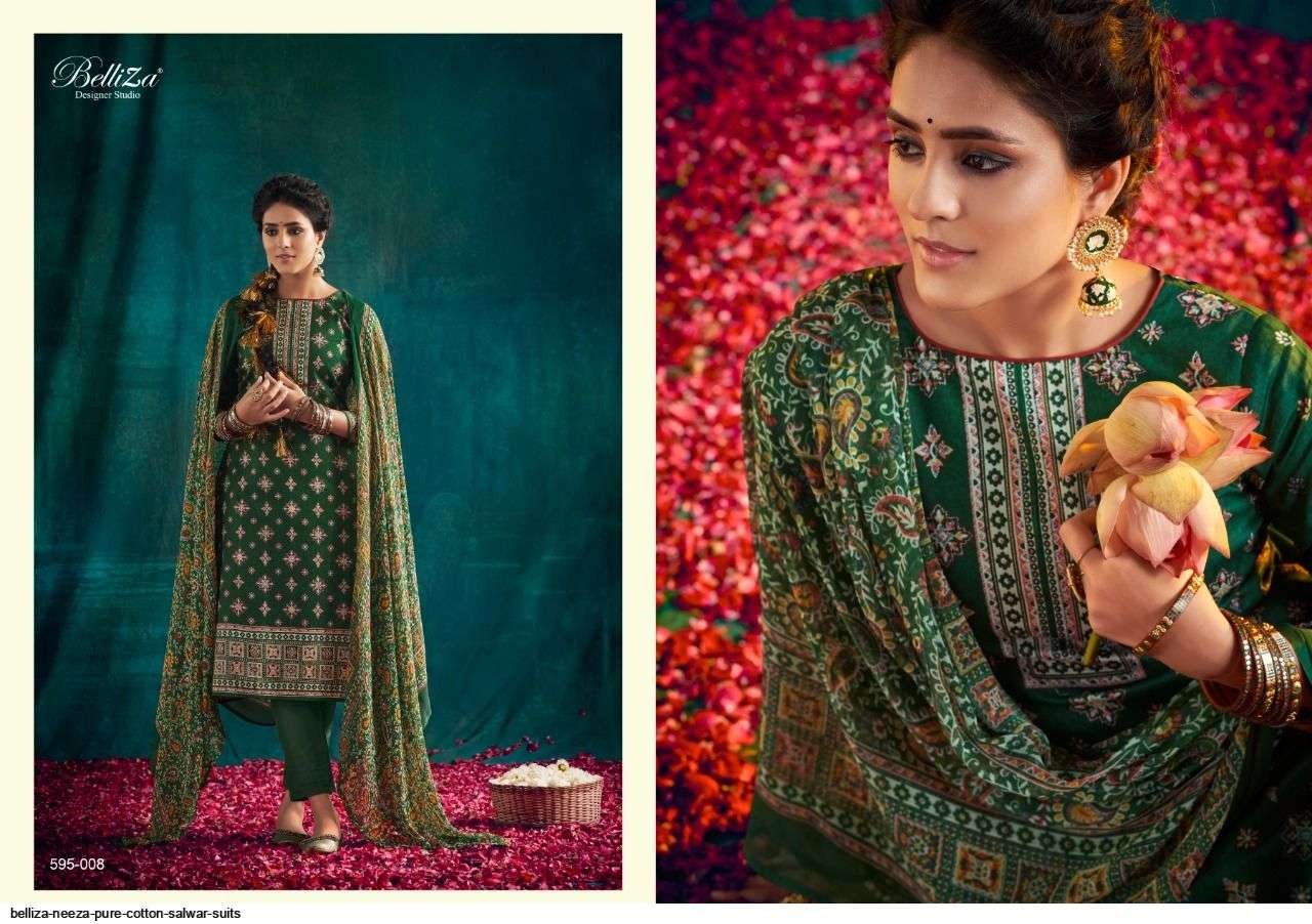 NEEZA BY BELLIZA 595-001 TO 595-010 SERIES BEAUTIFUL STYLISH SHARARA SUITS FANCY COLORFUL CASUAL WEAR & ETHNIC WEAR & READY TO WEAR HEAVY COTTON PRINTED DRESSES AT WHOLESALE PRICE