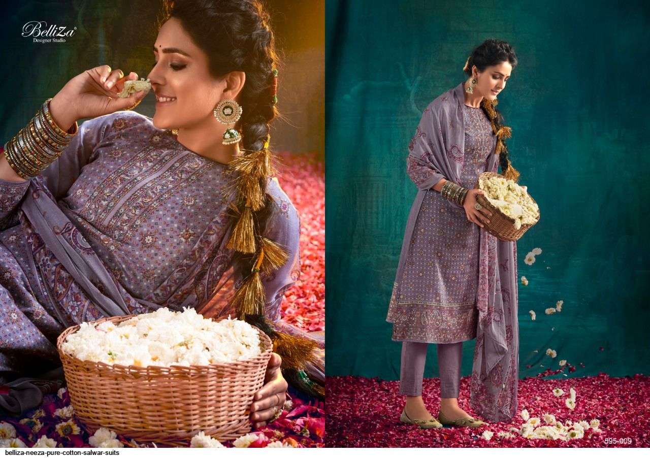 NEEZA BY BELLIZA 595-001 TO 595-010 SERIES BEAUTIFUL STYLISH SHARARA SUITS FANCY COLORFUL CASUAL WEAR & ETHNIC WEAR & READY TO WEAR HEAVY COTTON PRINTED DRESSES AT WHOLESALE PRICE